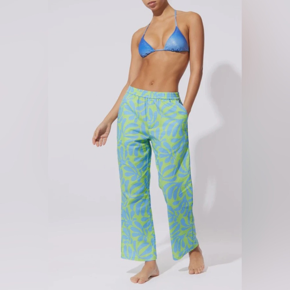 Solid & Striped Avril Linen Pant | Size Small | Blue & Green Leaf Print